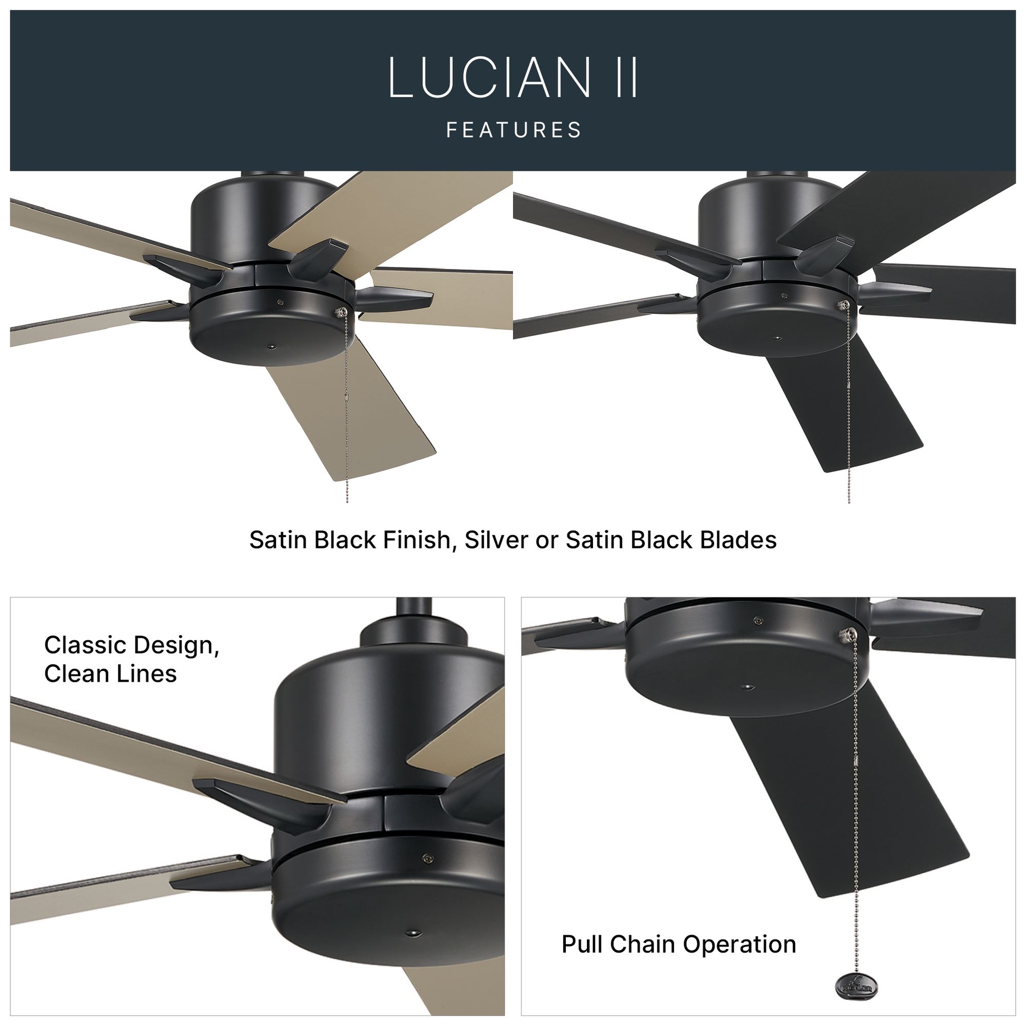 Image 7 60" Kichler Lucian II Satin Black Pull-Chain Indoor Ceiling Fan more views