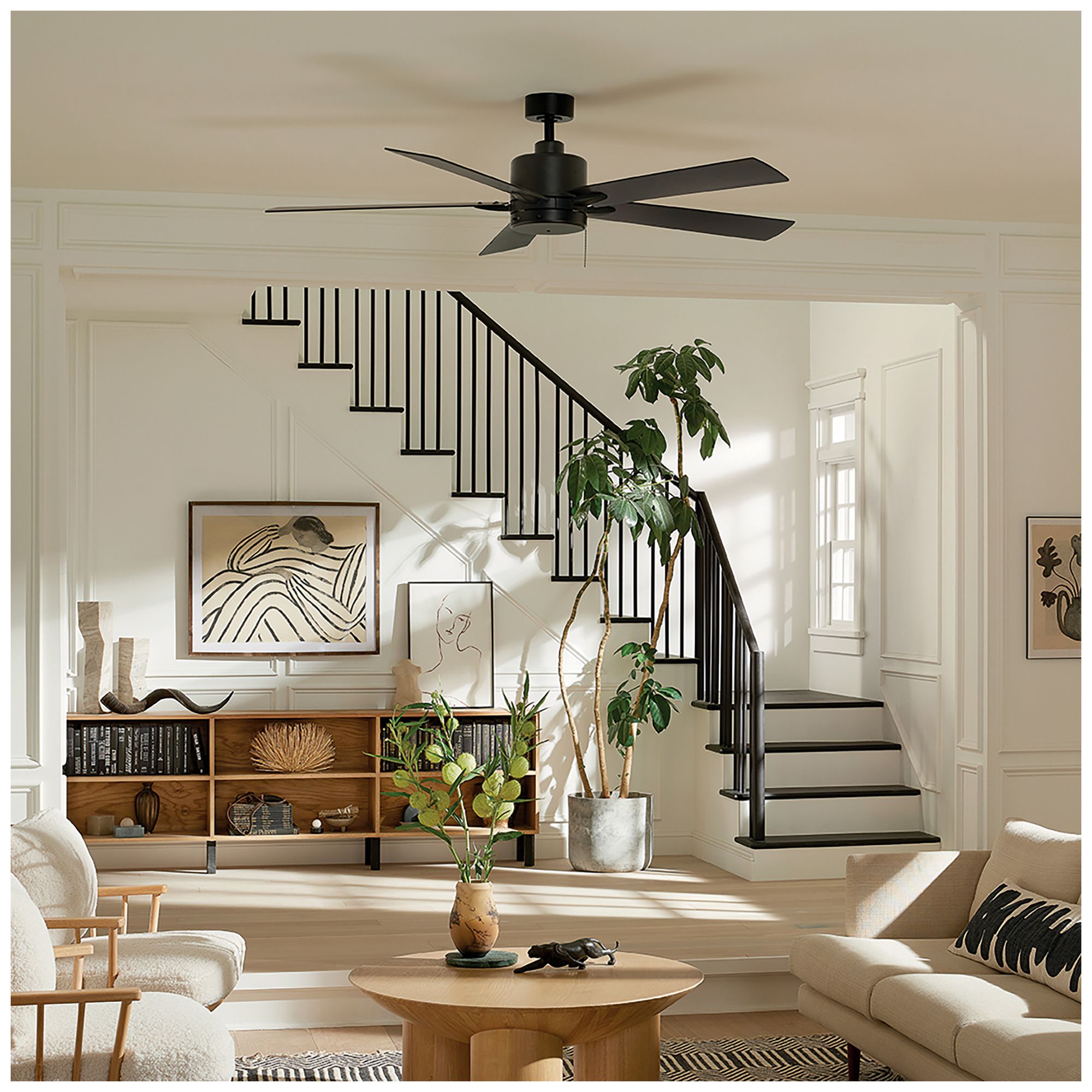 60" Kichler Lucian II Satin Black Pull-Chain Indoor Ceiling Fan