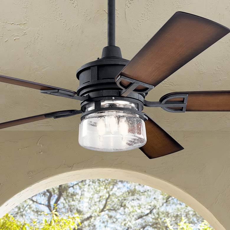 Image 1 60 inch Kichler Lyndon Patio Black LED Outdoor Fan with Wall Control