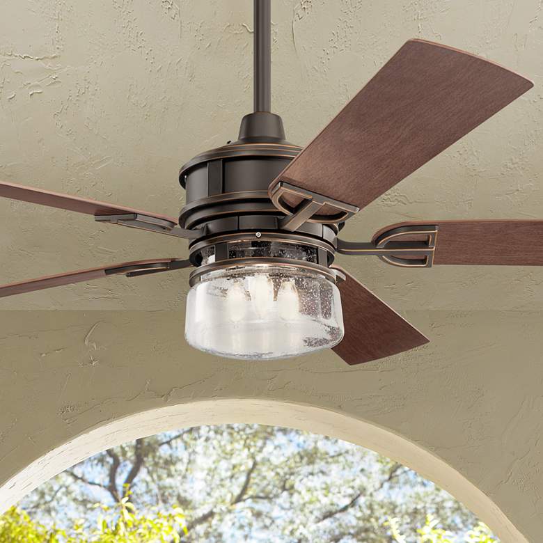 Image 1 60" Kichler Lyndon Patio Bronze LED Wet Rated Fan with Wall Control