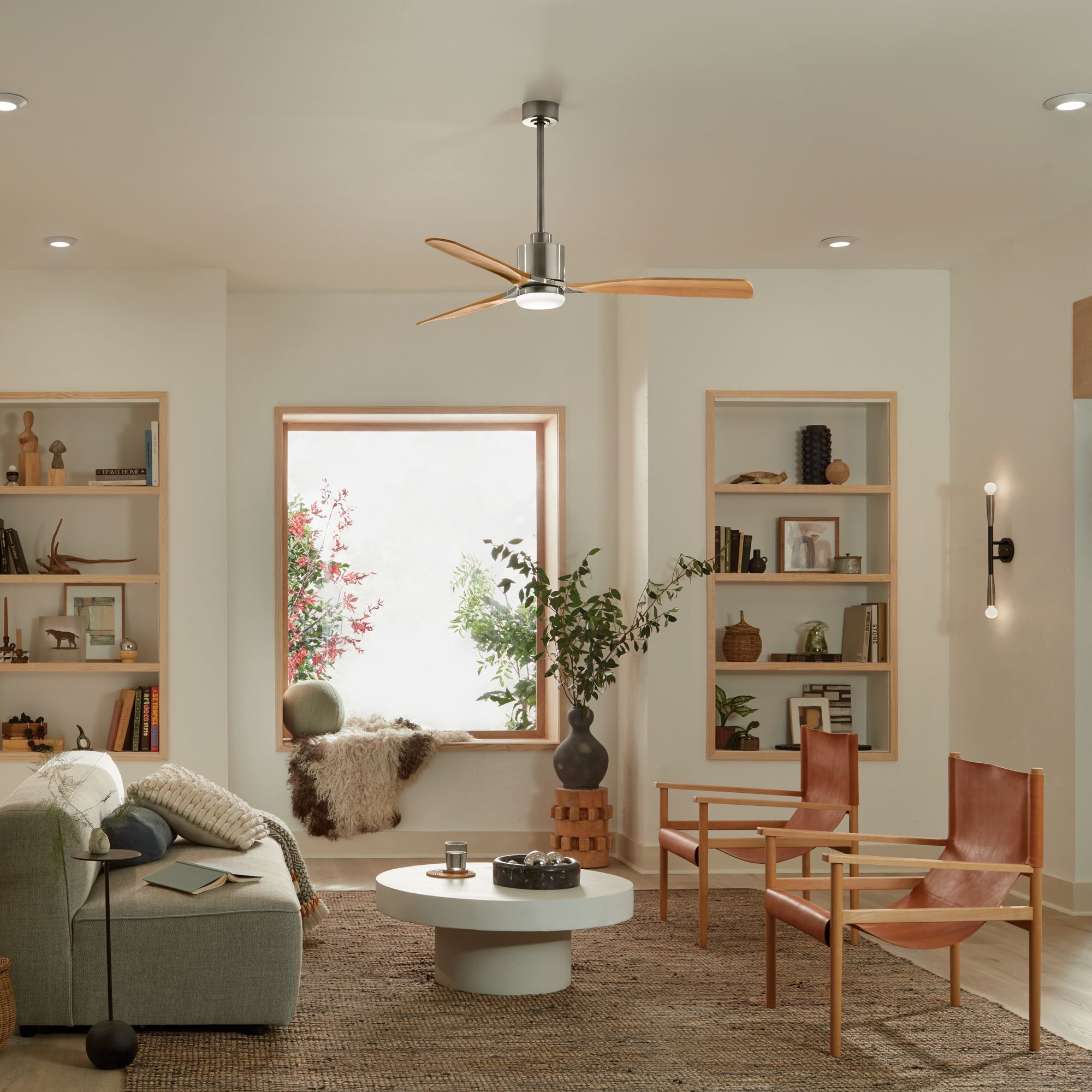 60" Kichler Ridley II Steel Indoor LED Ceiling Fan with Wall Control in scene