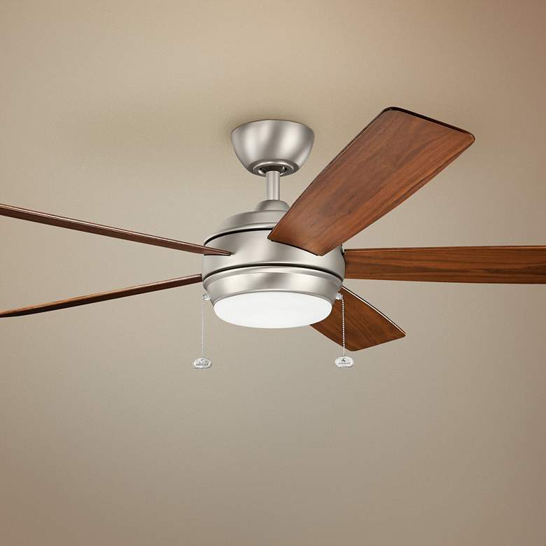 Image 1 60" Kichler Starkk Brushed Nickel LED Ceiling Fan with Pull Chain