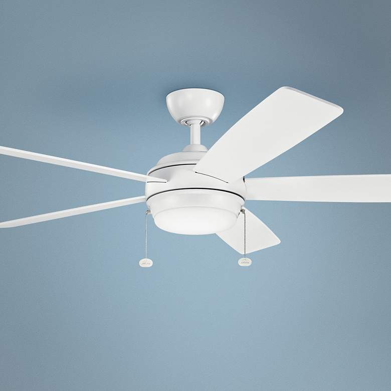 Image 1 60" Kichler Starkk Matte White LED Ceiling Fan with Pull Chain