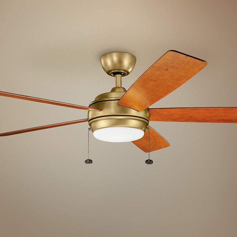60&quot; Kichler Starkk Natural Brass LED Ceiling Fan with Pull Chain
