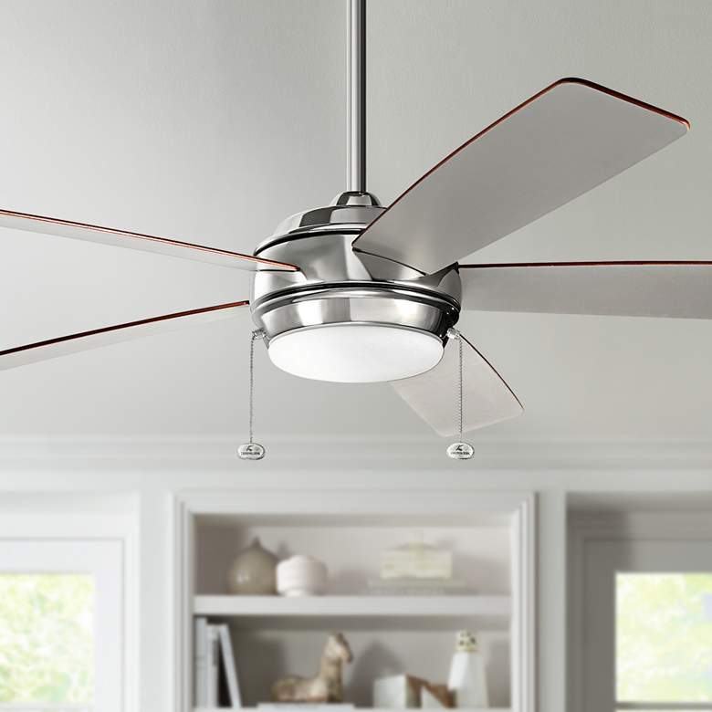 Image 1 60 inch Kichler Starkk Polished Nickel LED Ceiling Fan with Pull Chain