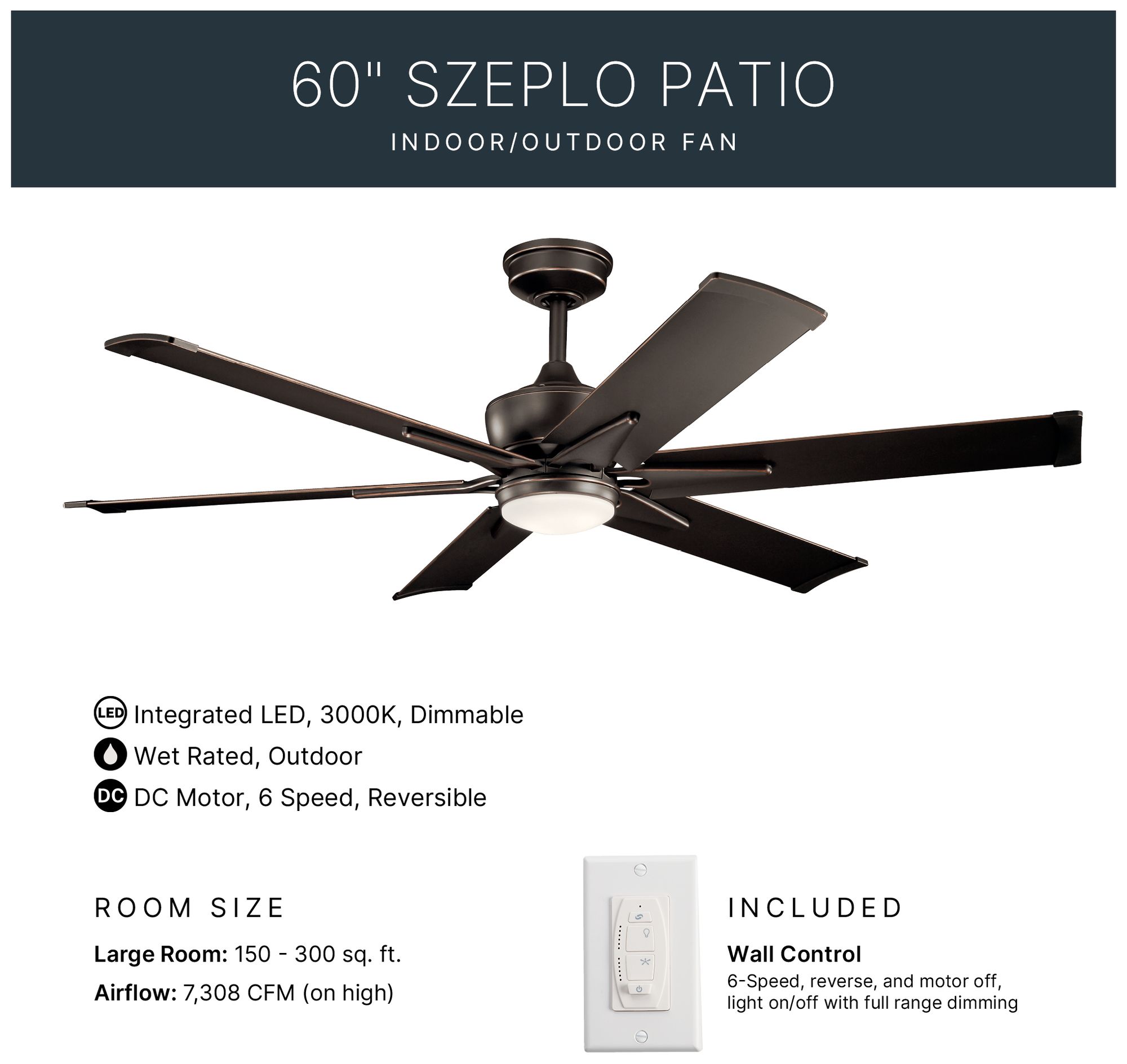 Image 4 60" Kichler Szeplo II Bronze Wet LED Ceiling Fan with Wall Control more views