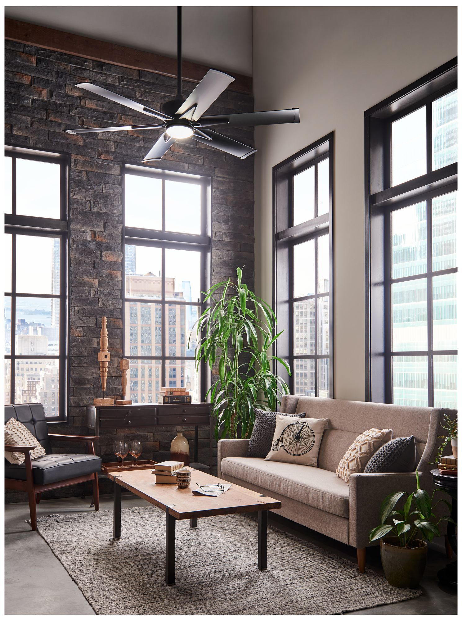 Image 5 60" Kichler Szeplo II Satin Black Wet LED Fan with Wall Control more views