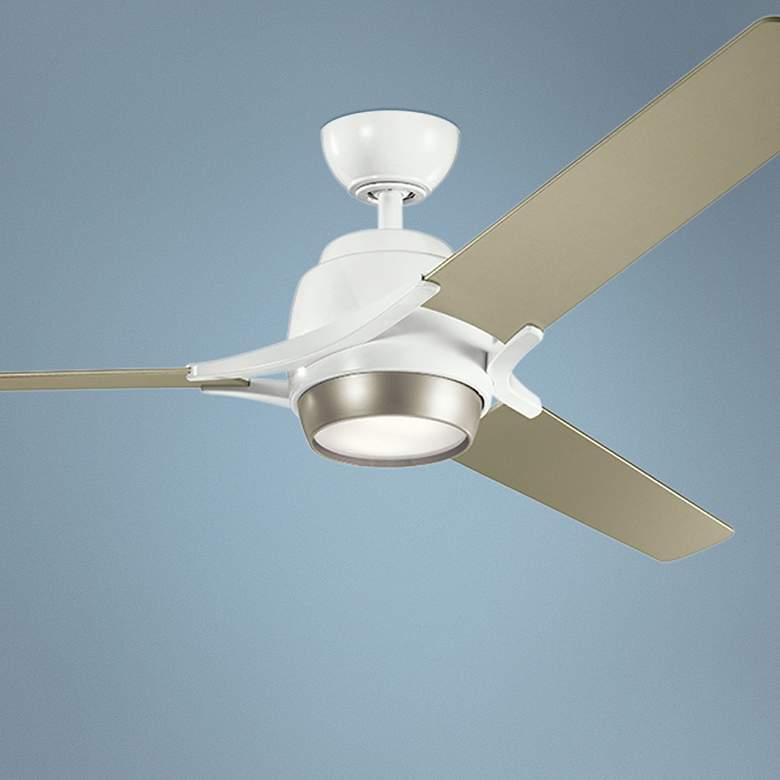 Image 1 60" Kichler Zeus White and Silver LED Ceiling Fan with Wall Control