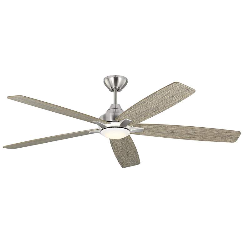 Image 1 60" Lowden Brushed Steel and Weathered Oak LED Ceiling Fan