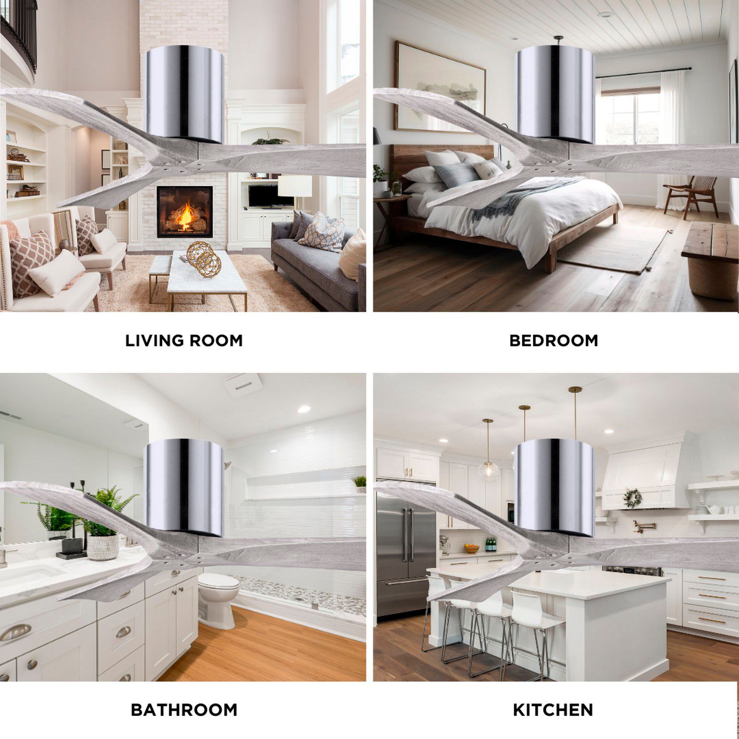 60" Matthews Irene-3H 3-Blade Chrome Barn Wood Hugger Fan with Remote