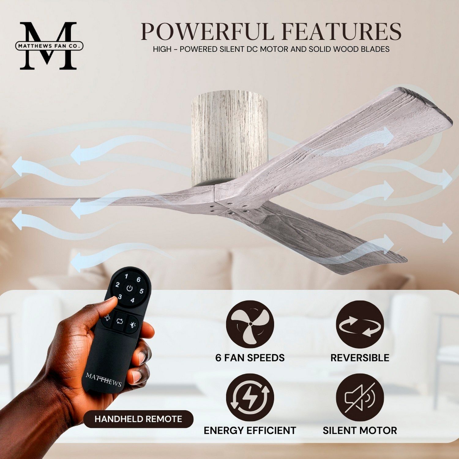 60" Matthews Irene 3H Barnwood Damp Hugger Ceiling Fan with Remote