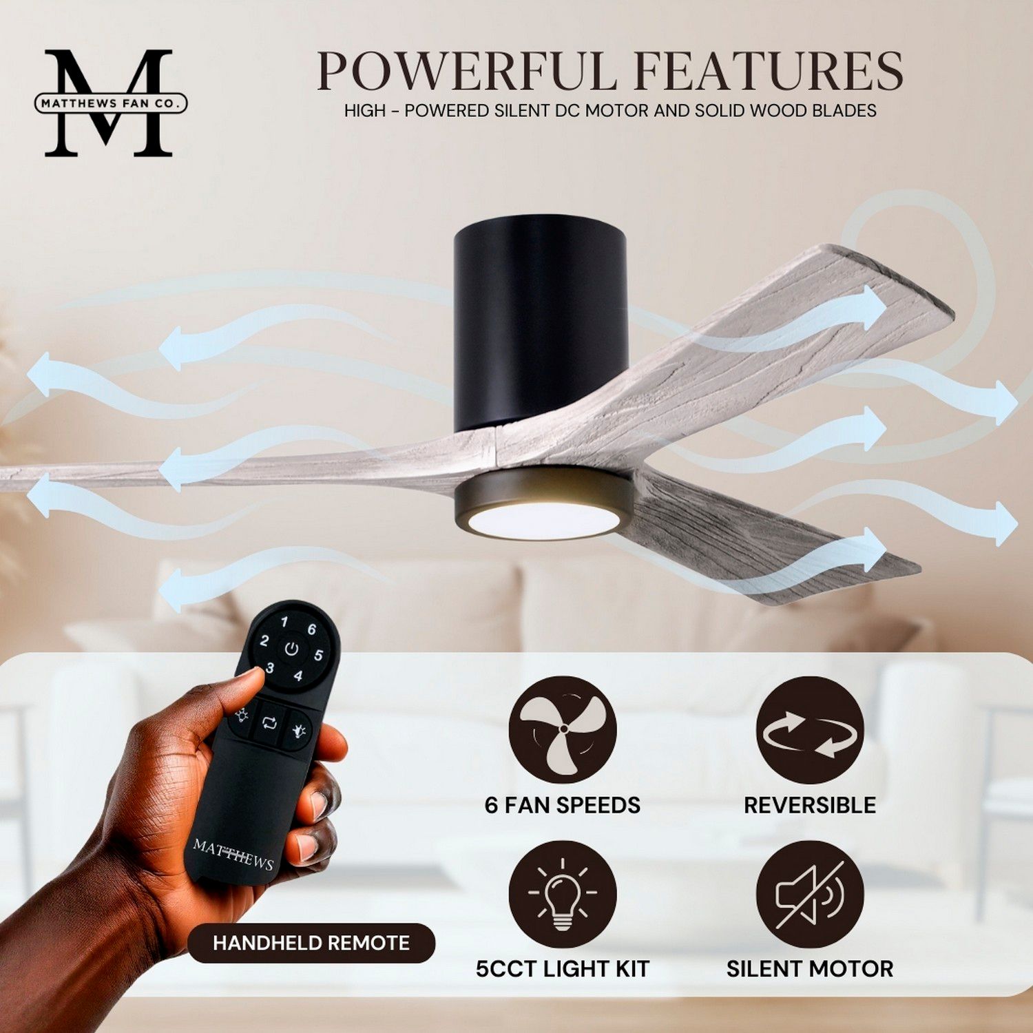 60" Matthews Irene 3H Black and Barnwood Remote Hugger LED Ceiling Fan