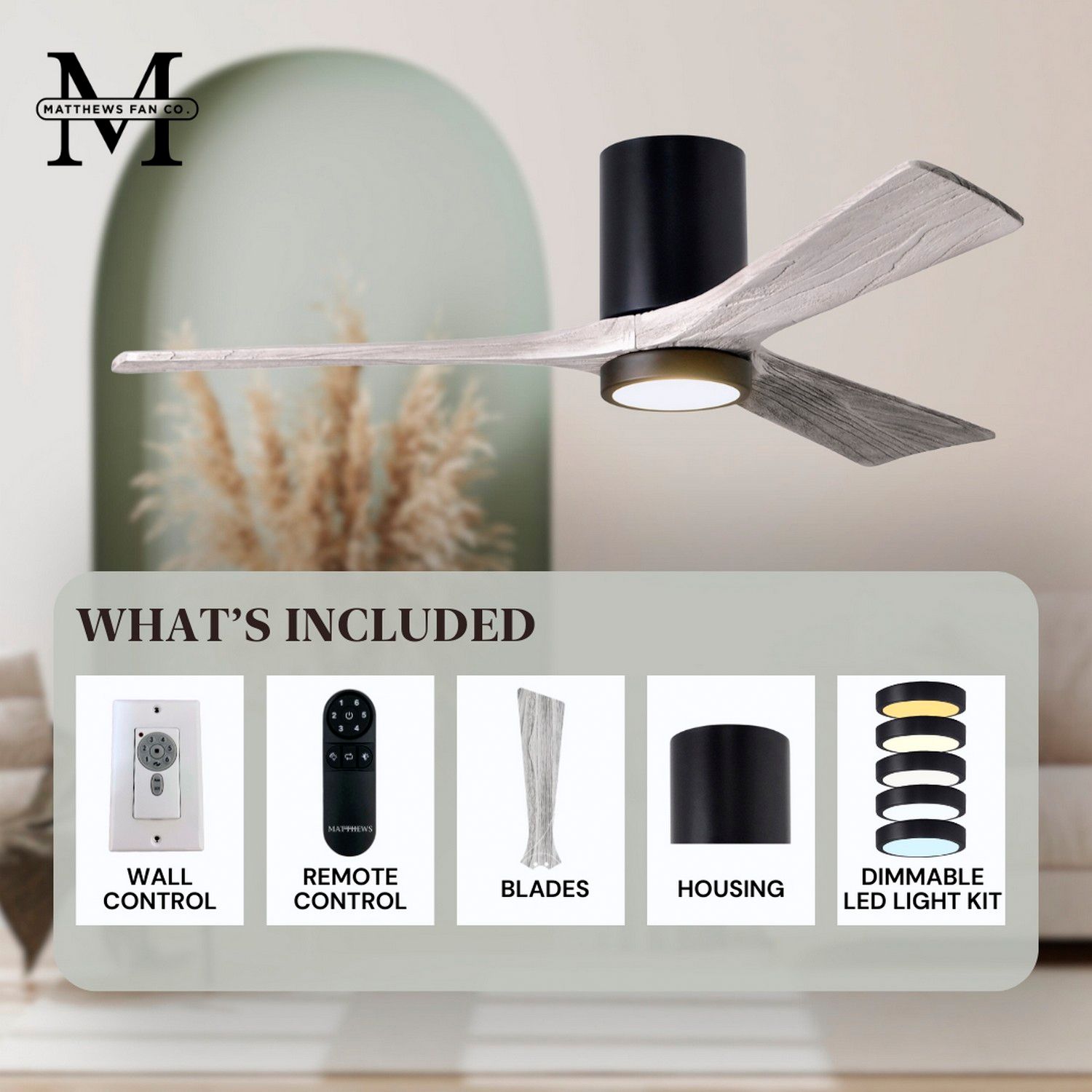 60" Matthews Irene 3H Black and Barnwood Remote Hugger LED Ceiling Fan