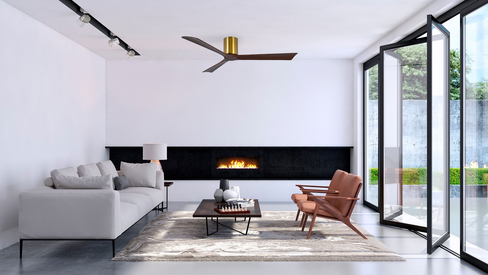 Image 6 60" Matthews Irene 3H Brass Walnut Hugger Ceiling Fan with Remote more views