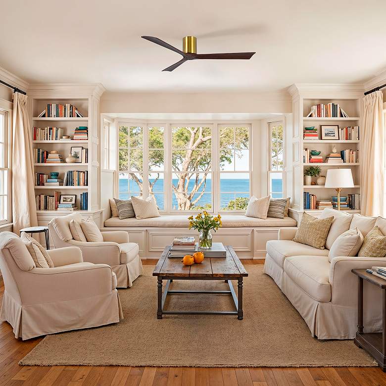 Image 7 60" Matthews Irene 3H Brass Walnut Hugger Ceiling Fan with Remote more views