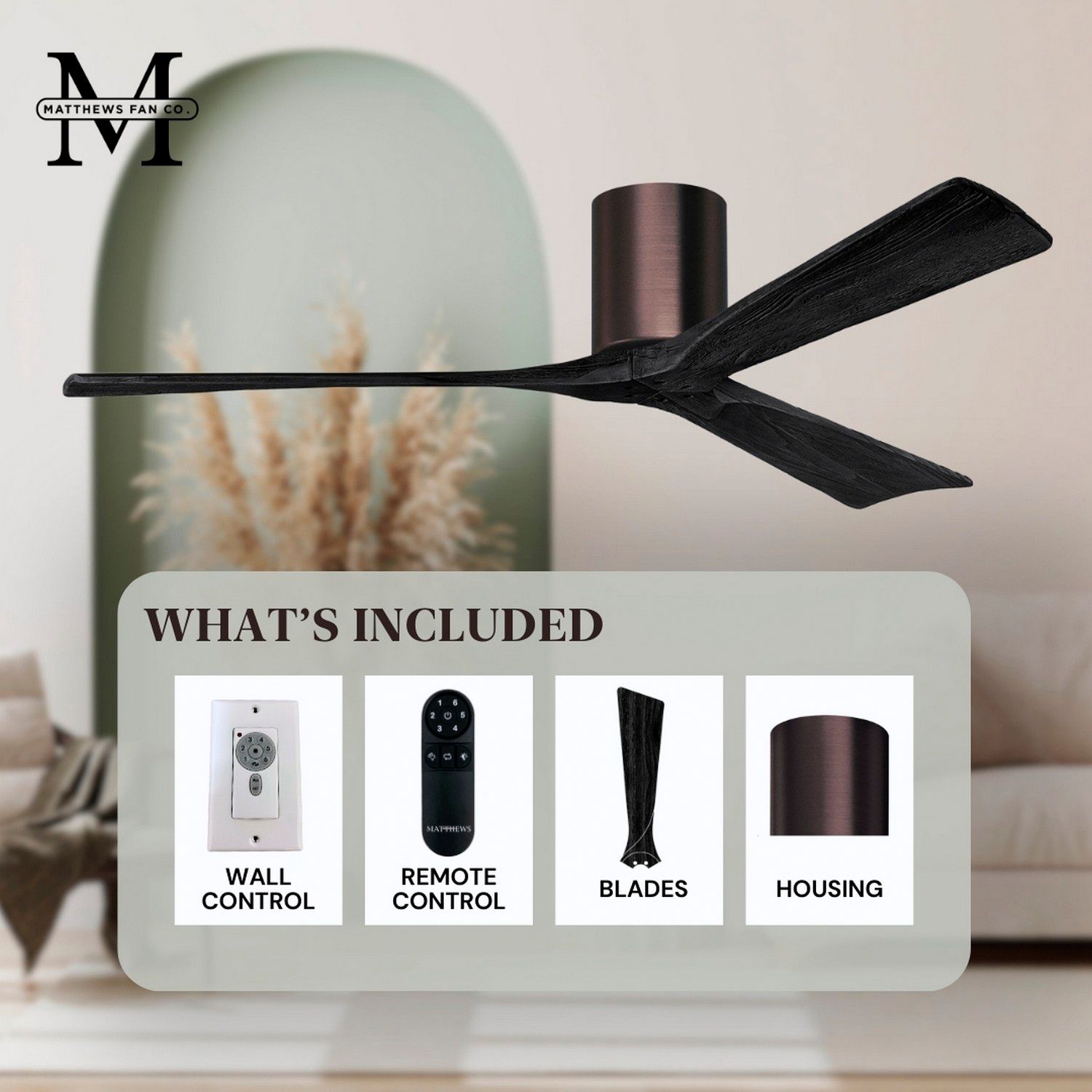 60" Matthews Irene 3H Bronze and Black Hugger Ceiling Fan with Remote