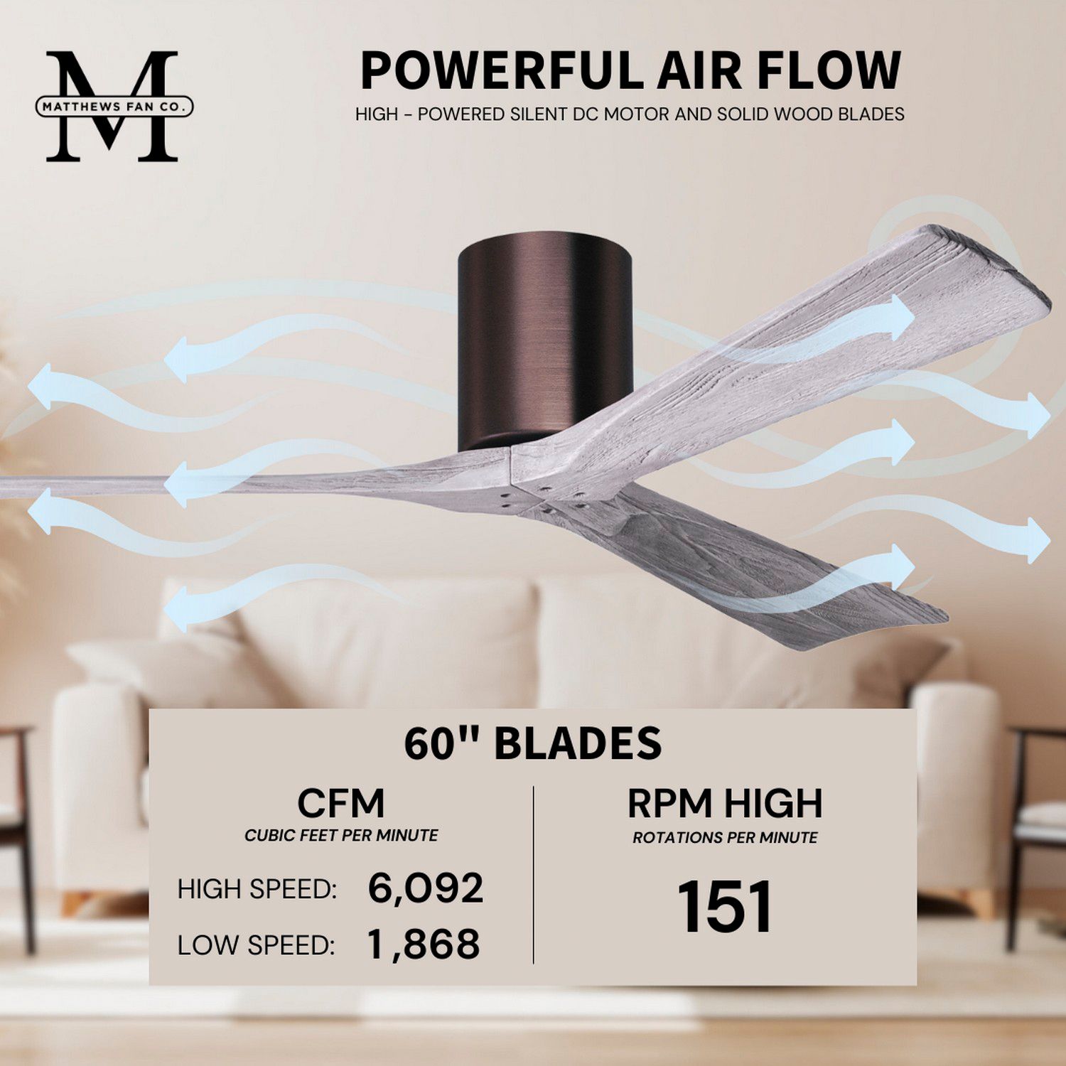 60" Matthews Irene 3H Bronze Barnwood Hugger Ceiling Fan with Remote