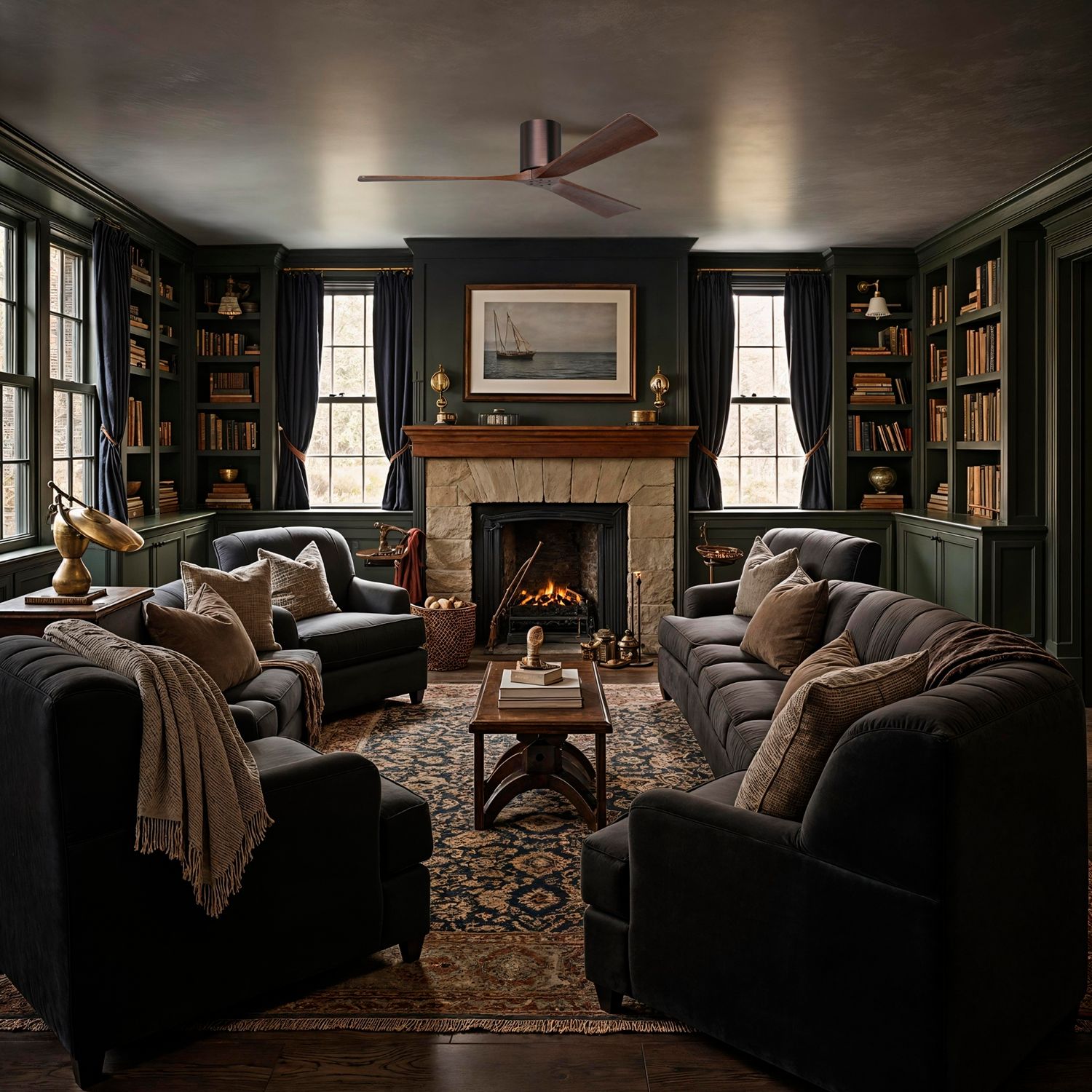 Image 7 60" Matthews Irene 3H Bronze Walnut Hugger Ceiling Fan with Remote more views