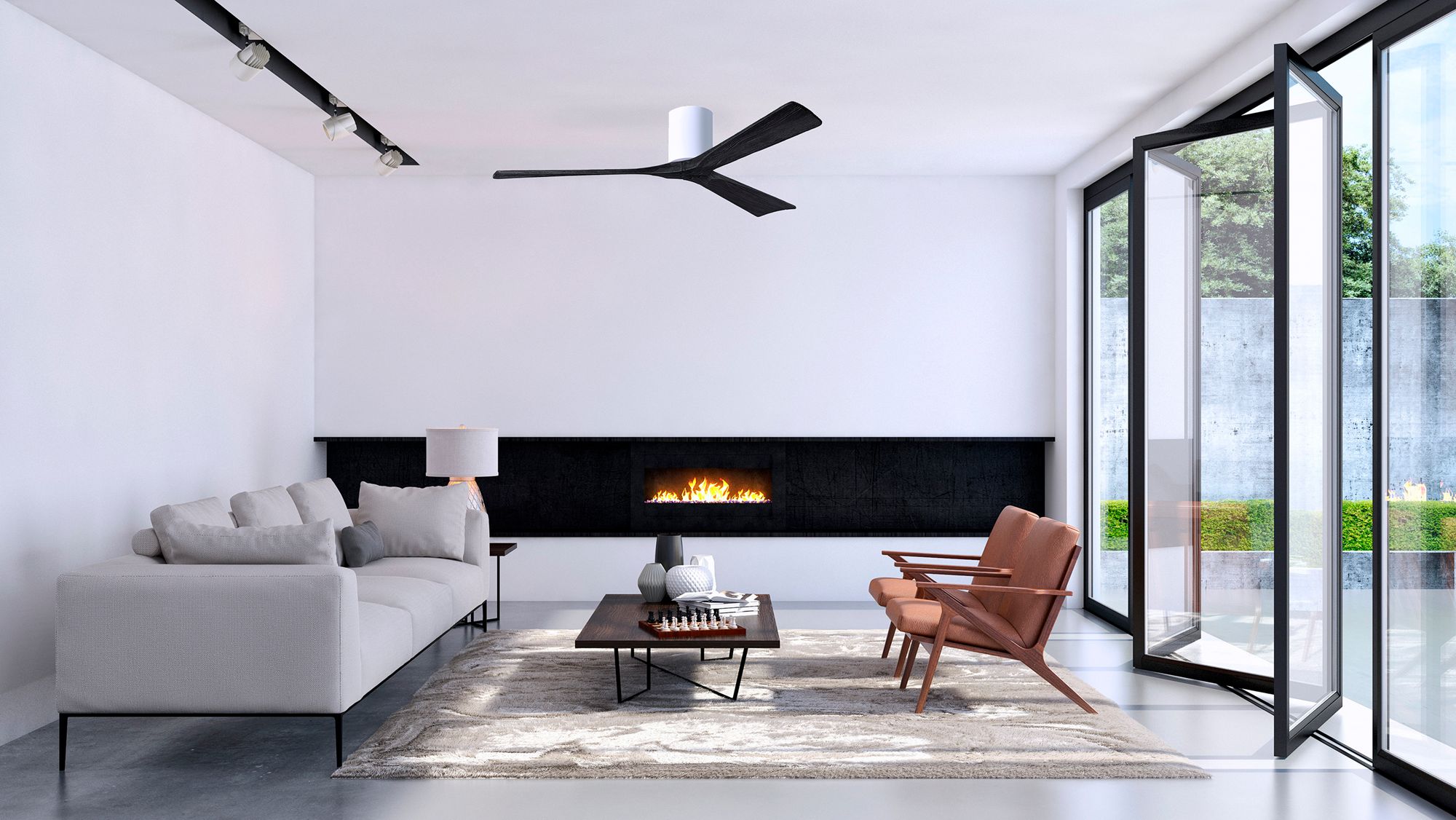 Image 6 60" Matthews Irene 3H Gloss White and Black Remote Hugger Ceiling Fan more views
