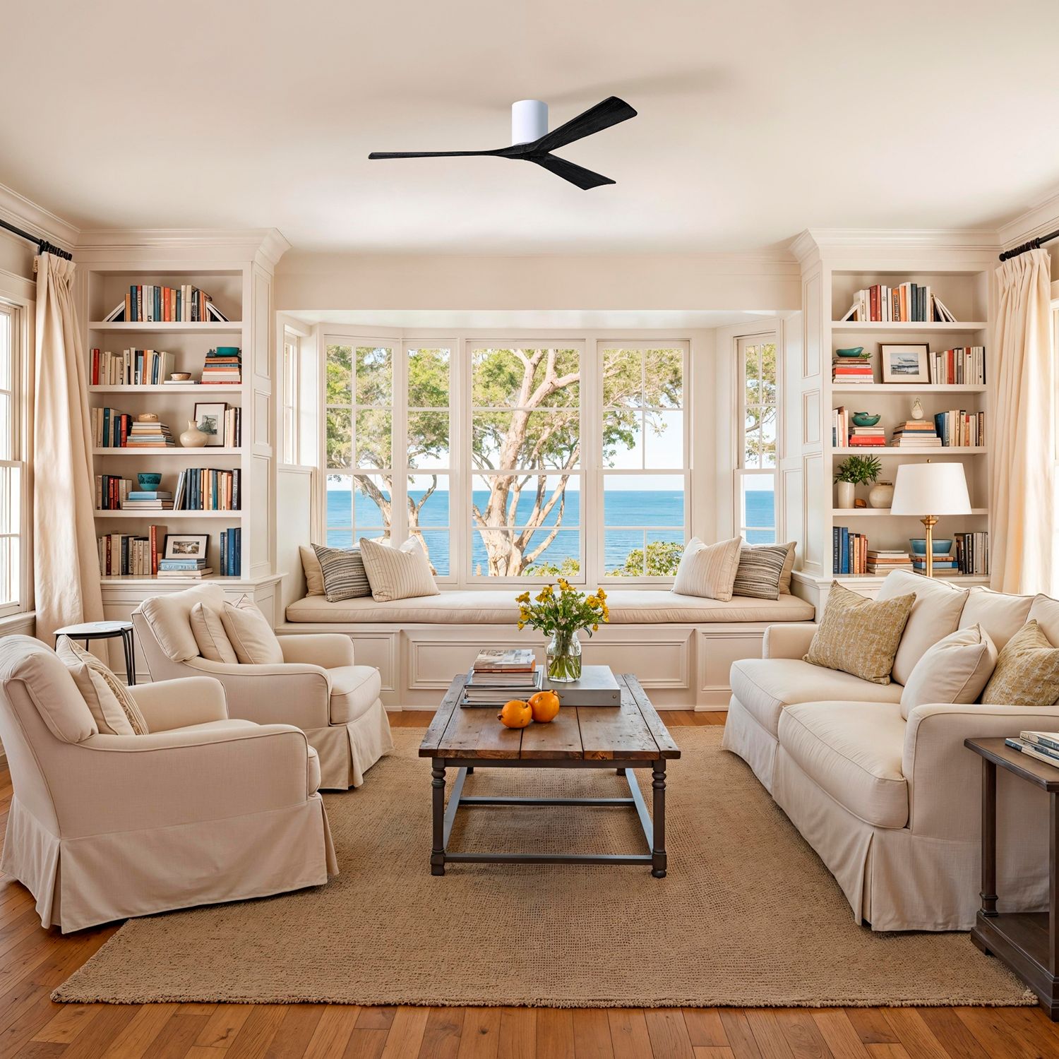 Image 7 60" Matthews Irene 3H Gloss White and Black Remote Hugger Ceiling Fan more views