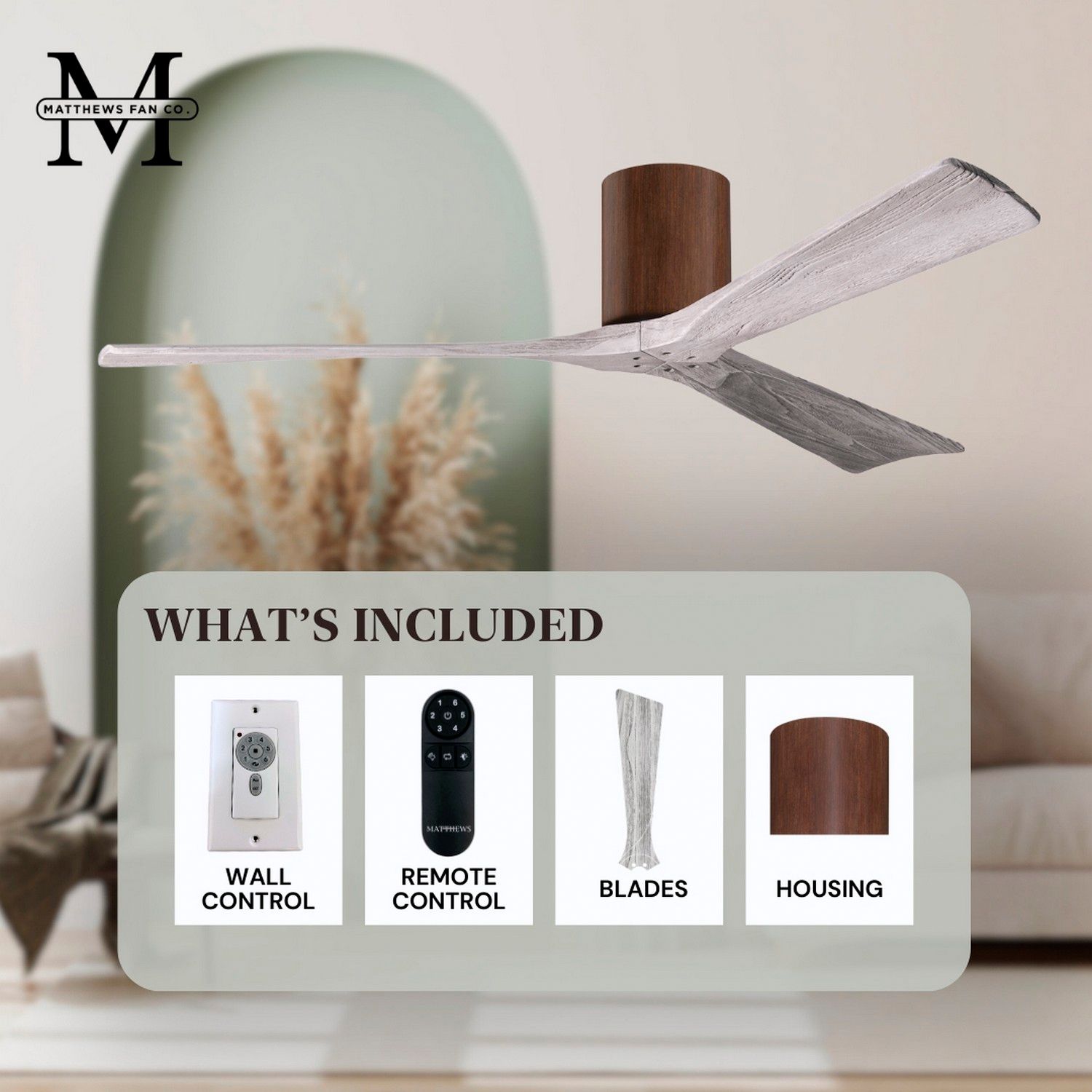 60" Matthews Irene 3H Walnut Barnwood Hugger Ceiling Fan with Remote