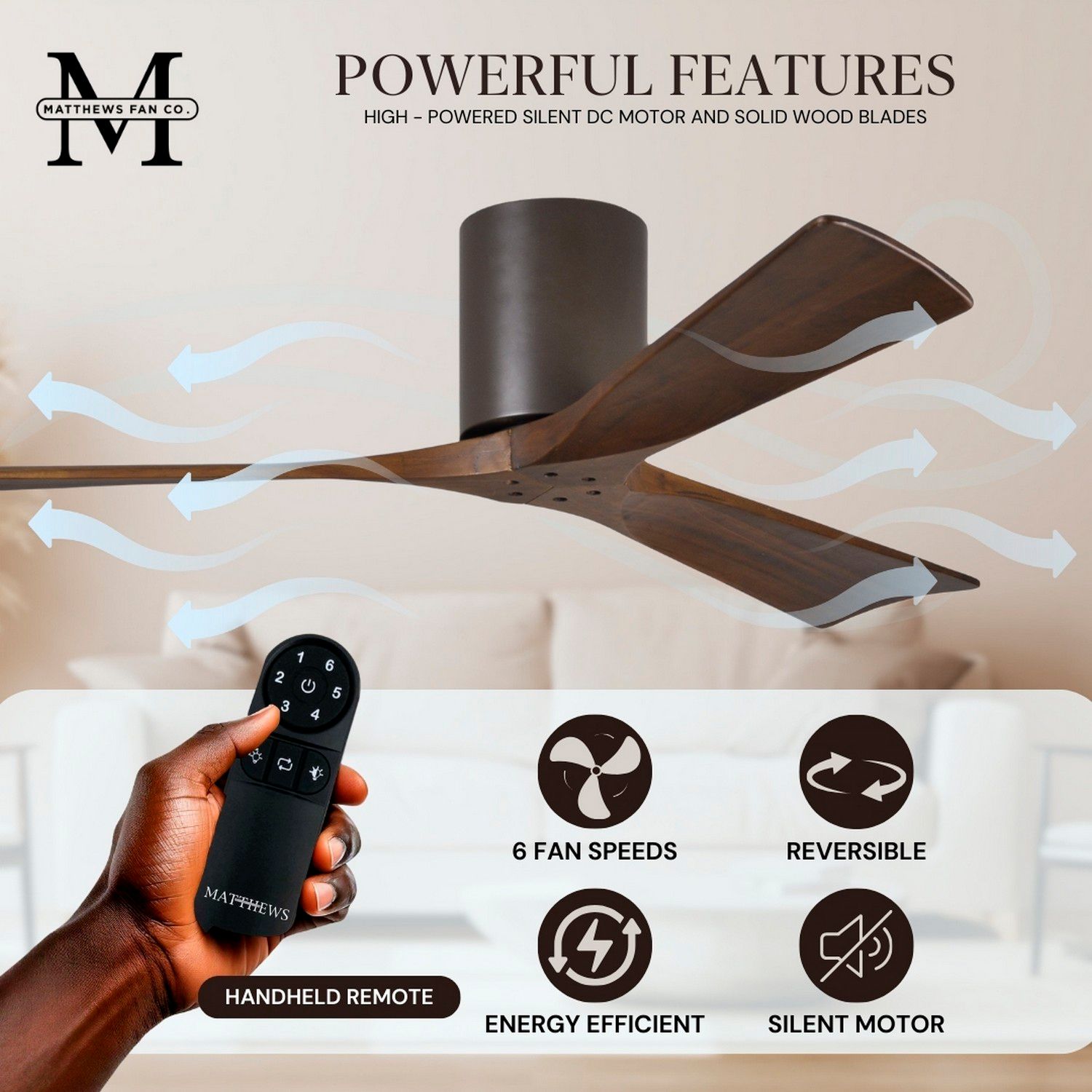 60" Matthews Irene-3H Walnut Bronze Damp Hugger Fan with Remote