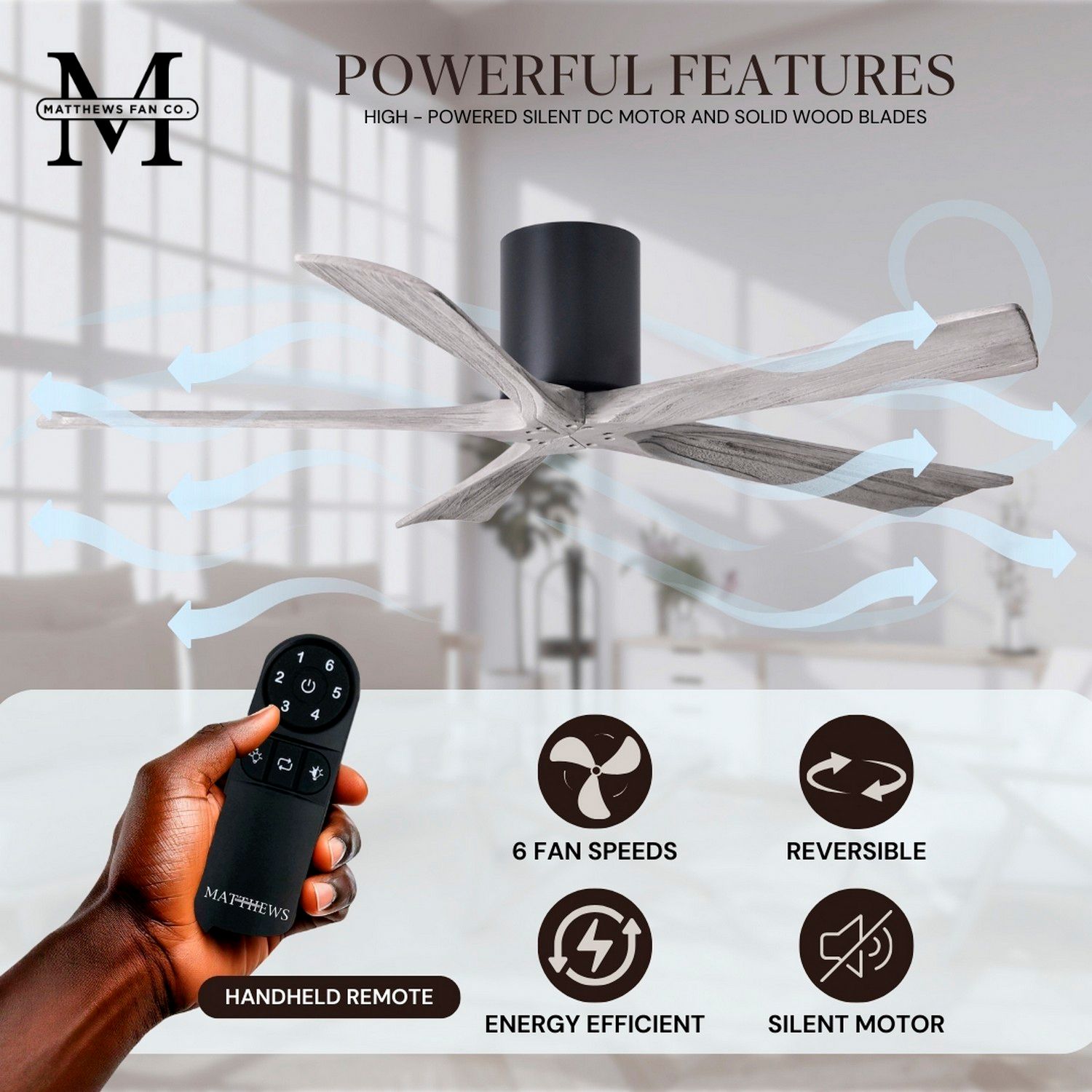 Image 7 60" Matthews Irene-5H Black Barnwood Hugger Ceiling Fan with Remote more views