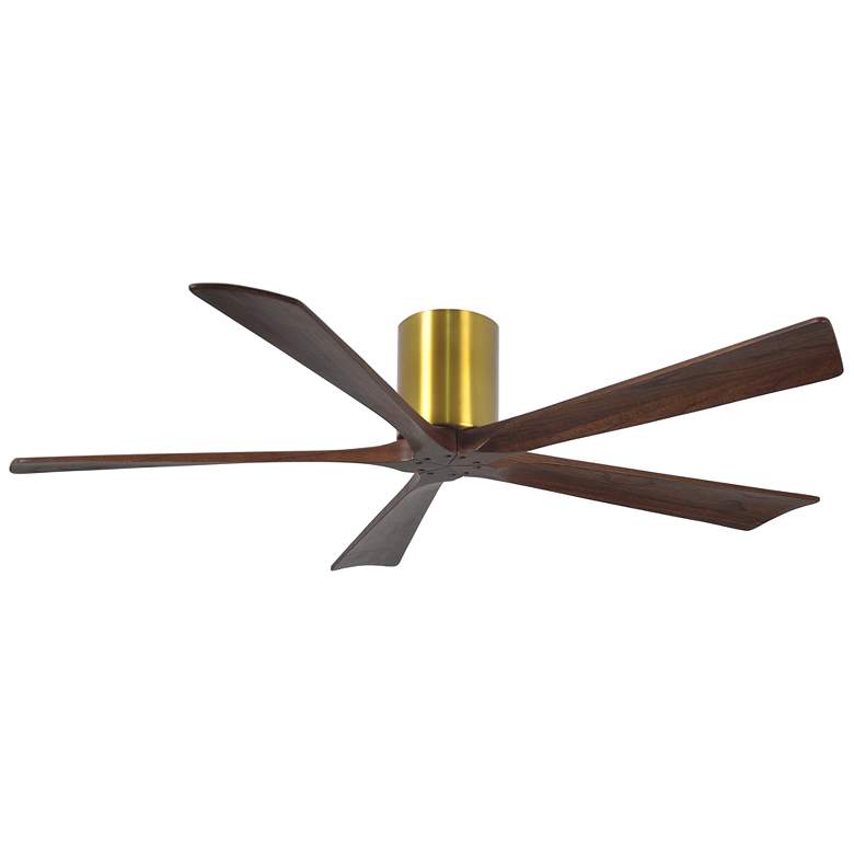 Image 1 60" Matthews Irene-5H Brass and Walnut Hugger Ceiling Fan with Remote