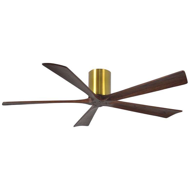 Image 1 60" Matthews Irene-5H Brass and Walnut Hugger Ceiling Fan with Remote