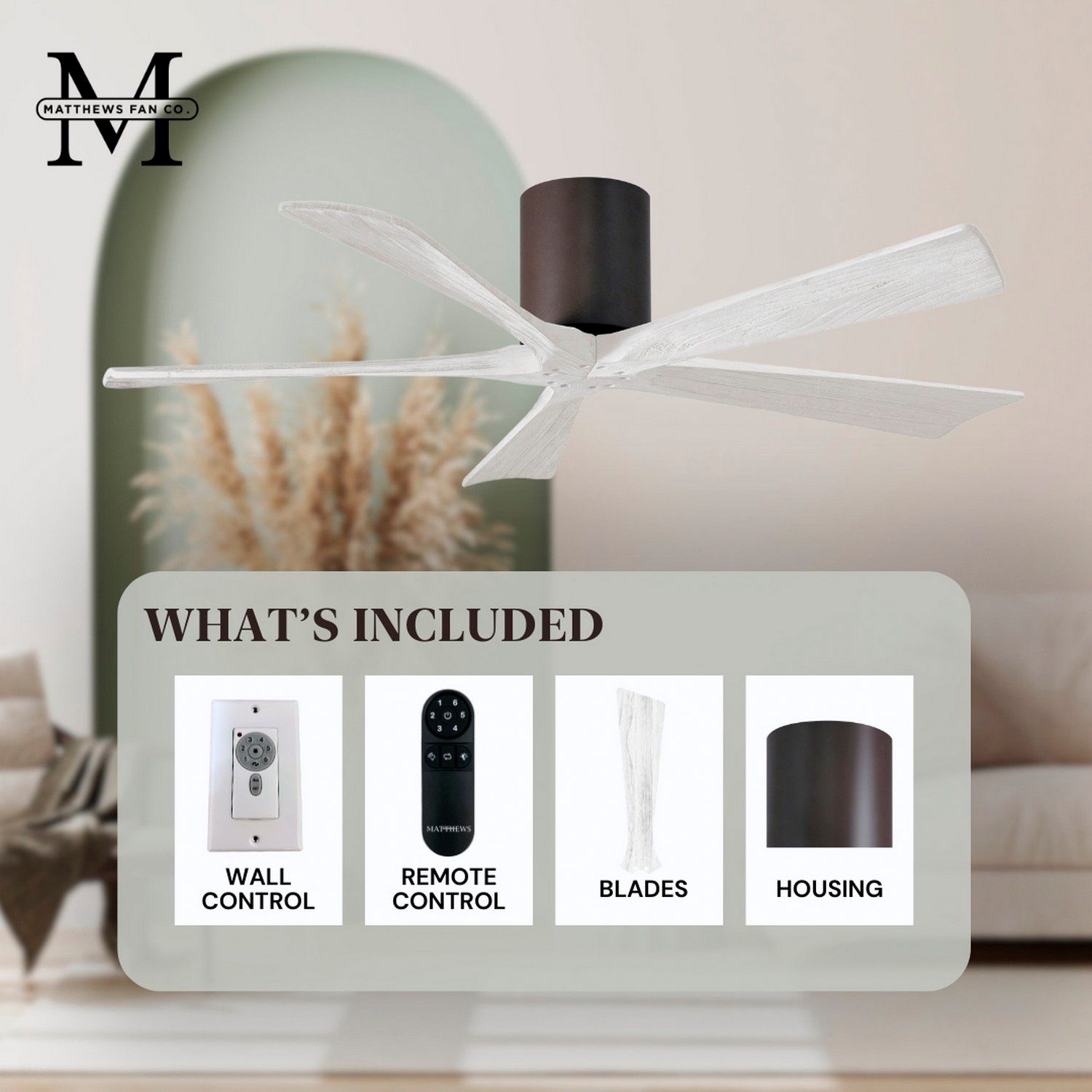 60" Matthews Irene-5H Bronze and White Hugger Ceiling Fan with Remote