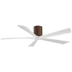 60" Matthews Irene-5H Walnut and White Hugger Ceiling Fan with Remote