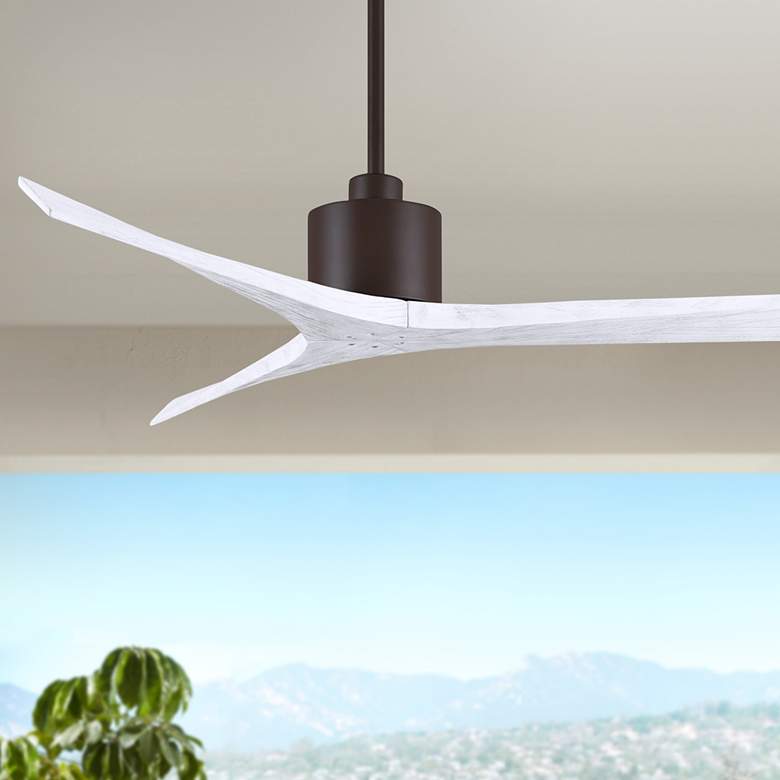 Image 1 60" Matthews Mollywood Bronze White Damp Rated Ceiling Fan with Remote