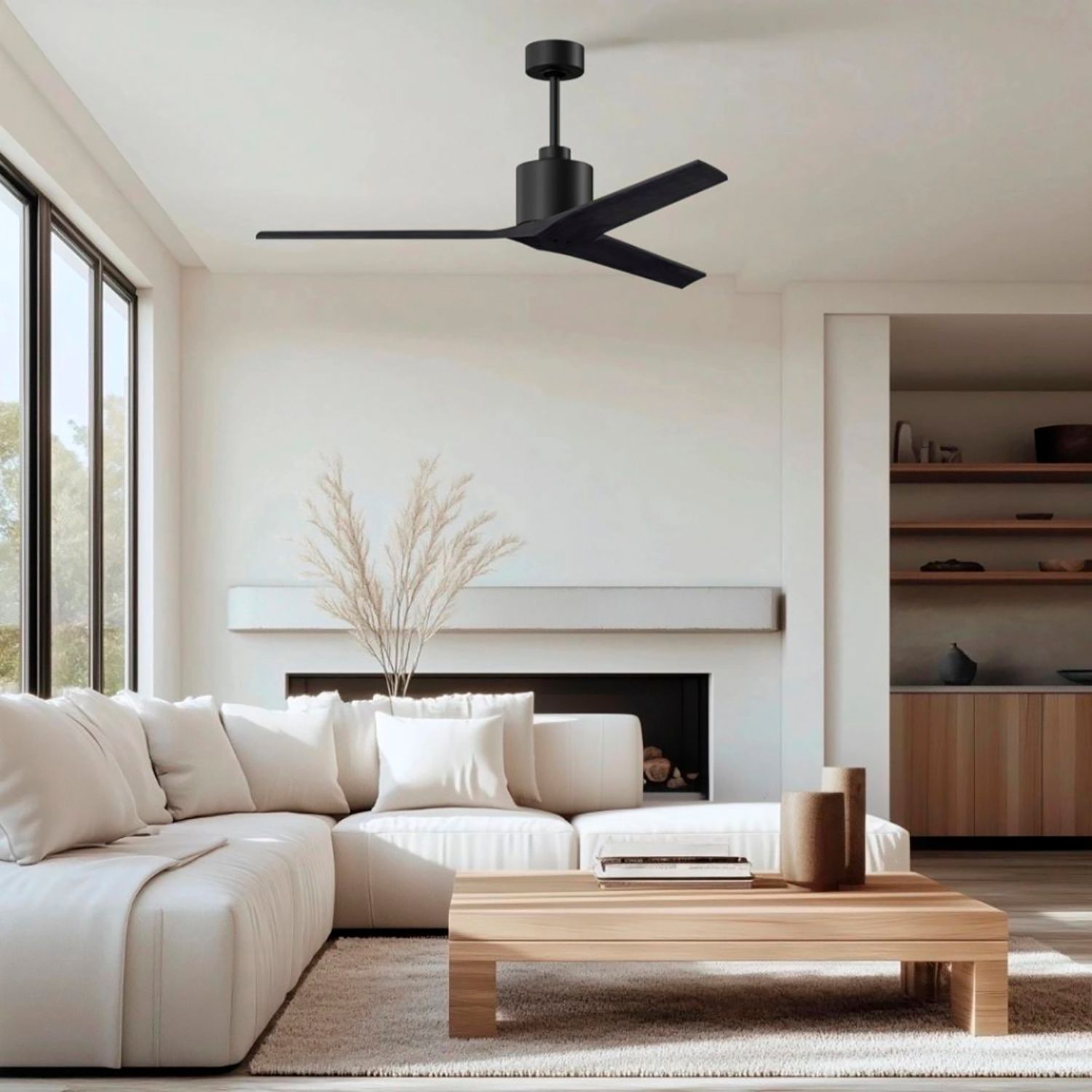 Image 5 60" Matthews Mollywood Matte Black Damp Rated Ceiling Fan with Remote more views