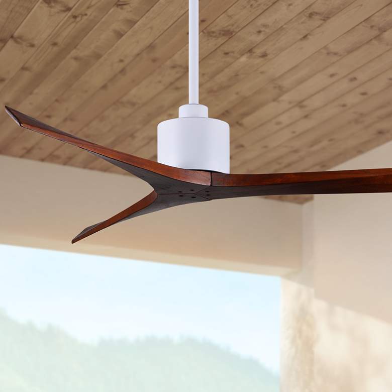 Image 1 60" Matthews Mollywood Matte White Walnut Outdoor Fan with Remote
