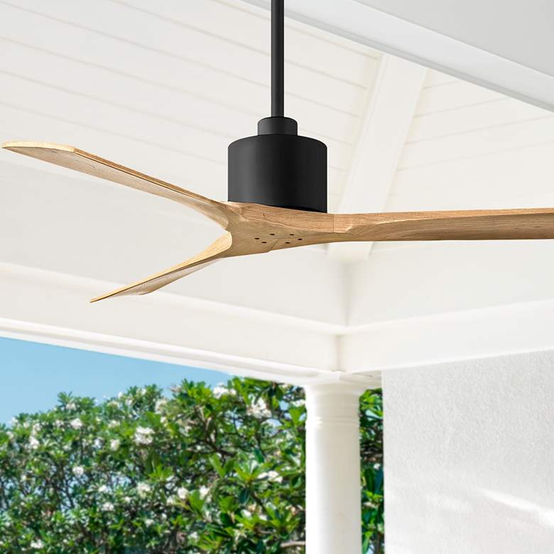 Image 1 60" Matthews Nan Black and Maple Outdoor Ceiling Fan with Remote