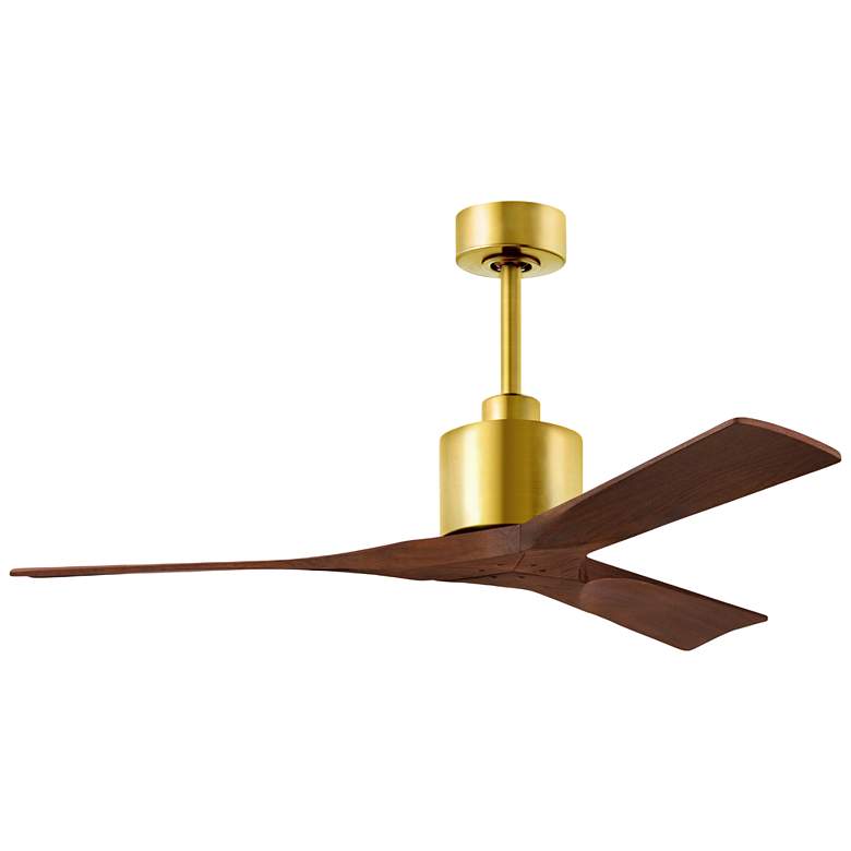 Image 1 60" Matthews Nan Brass and Walnut Outdoor Ceiling Fan with Remote