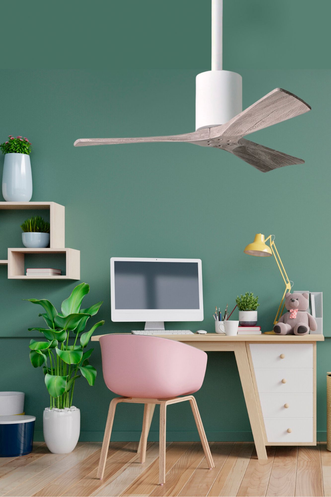 Image 5 60" Matthews Patricia-3 Gloss White LED Damp Ceiling Fan with Remote more views