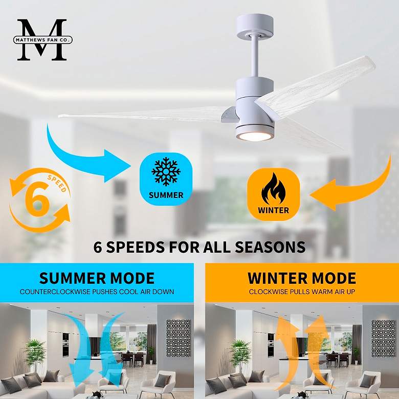 Image 5 60" Matthews Super Janet LED Gloss White Barnwood 3-Blade Ceiling Fan more views