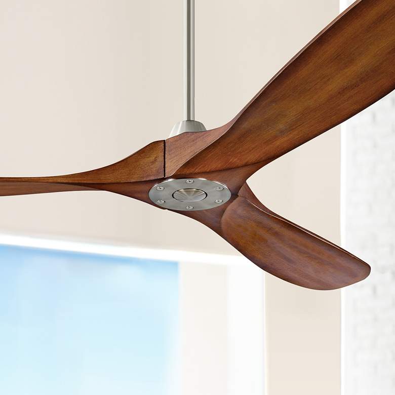 Image 1 60" Maverick Damp Brushed Steel Koa 3-Blades Ceiling Fan with Remote