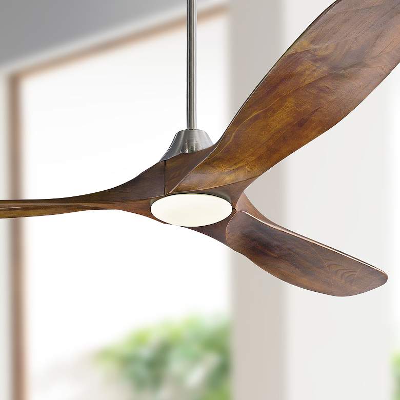 Image 1 60" Maverick Steel and Walnut Modern Damp Rated LED Fan with Remote