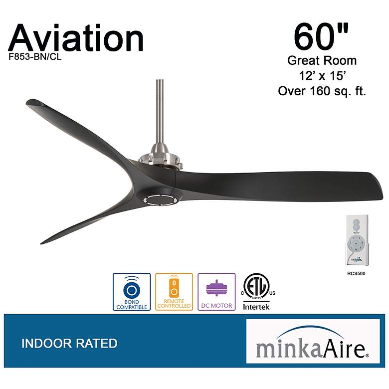 Image 6 60" Minka Aire Aviation Brushed Nickel Large Ceiling Fan with Remote more views