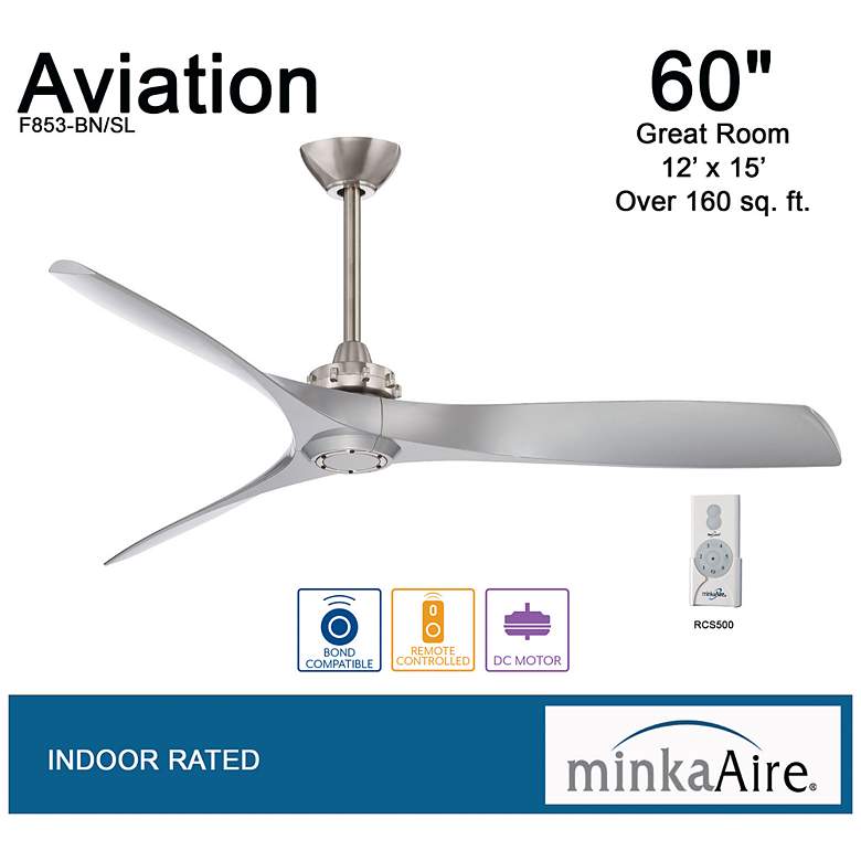 Image 4 60" Minka Aire Aviation Brushed Nickel Modern Ceiling Fan with Remote more views