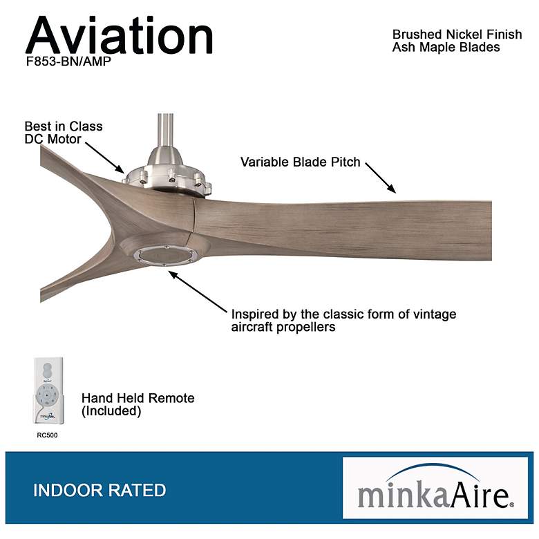 Image 7 60" Minka Aire Aviation Nickel and Ash Maple Ceiling Fan with Remote more views