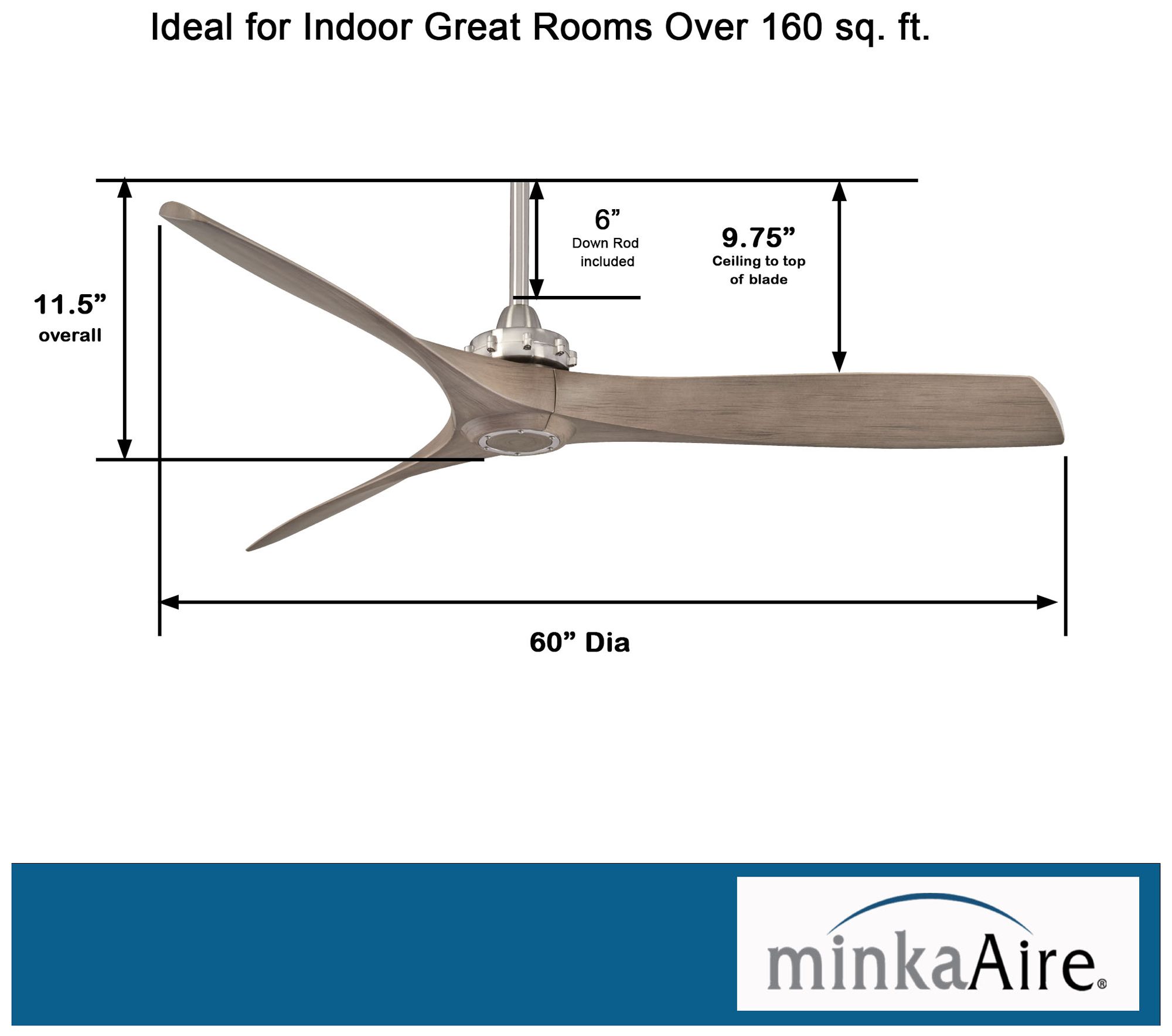 60" Minka Aire Aviation Nickel and Ash Maple Ceiling Fan with Remote