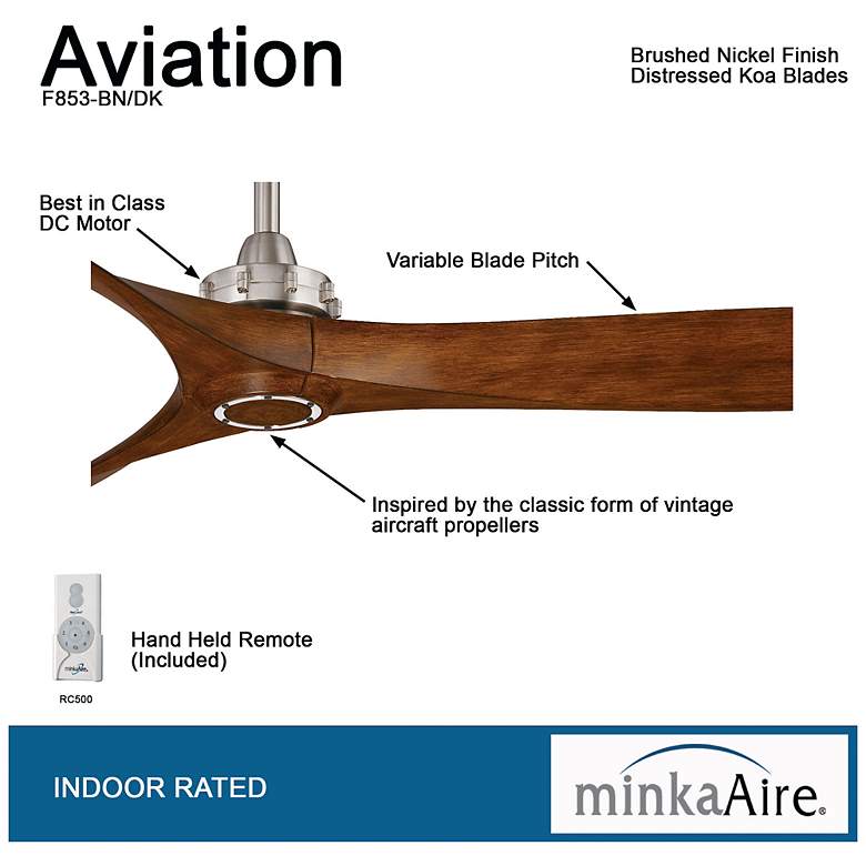 Image 7 60" Minka Aire Aviation Nickel and Koa Ceiling Fan with Remote Control more views