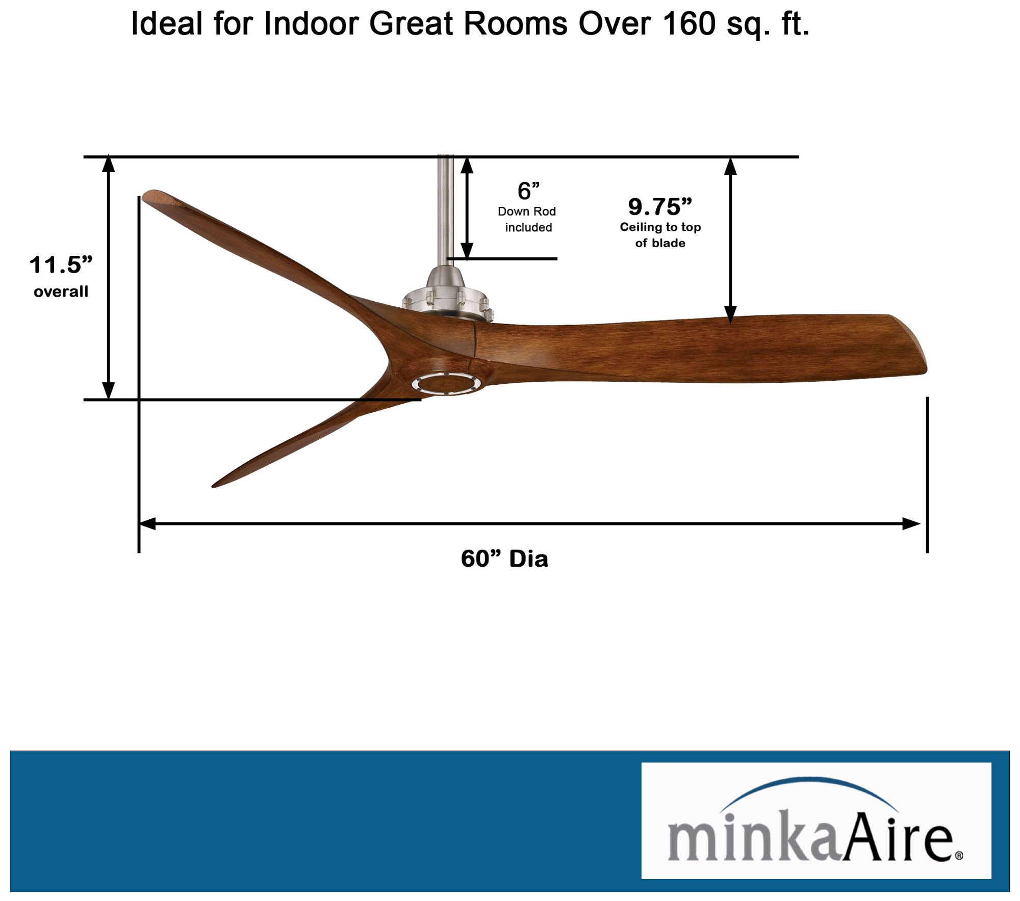 60" Minka Aire Aviation Nickel and Koa Ceiling Fan with Remote Control