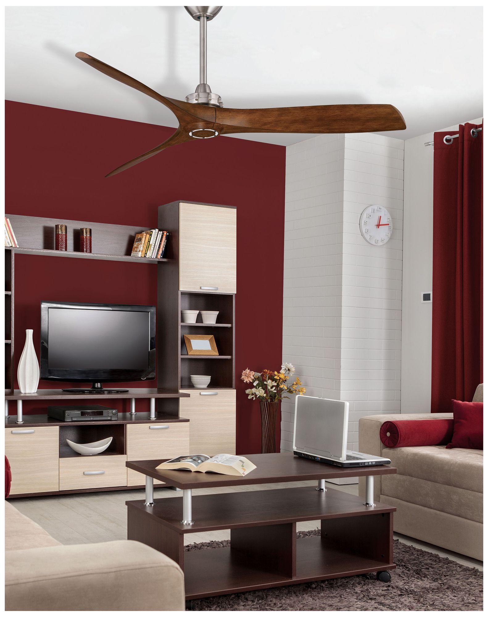 60" Minka Aire Aviation Nickel and Koa Ceiling Fan with Remote Control