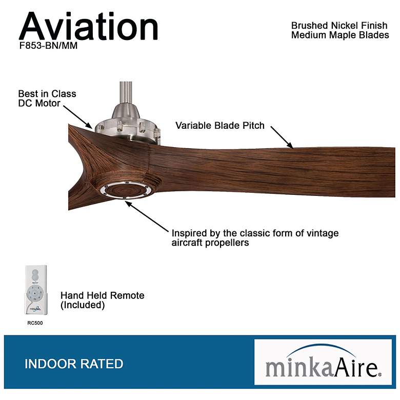 Image 6 60 inch Minka Aire Aviation Nickel Maple Indoor Ceiling Fan with Remote more views