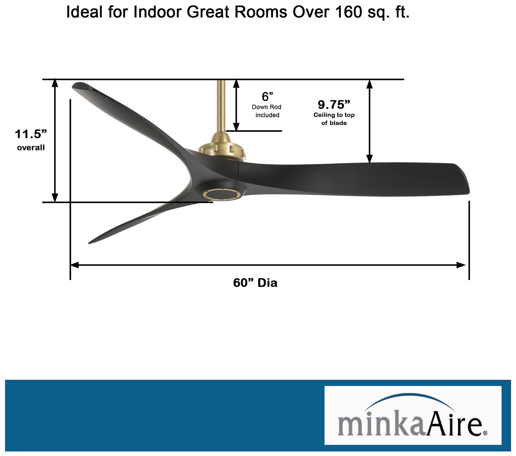 60" Minka Aire Aviation Soft Brass Ceiling Fan with Remote Control