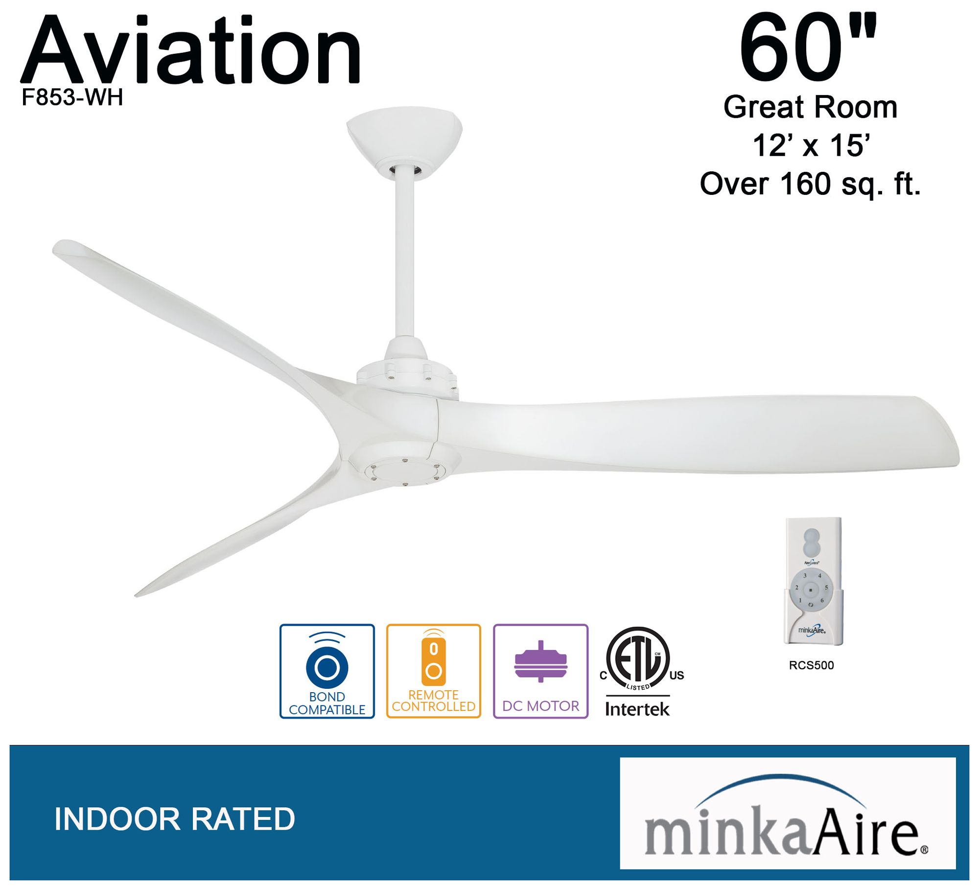 60" Minka Aire Aviation White Ceiling Fan with Remote Control
